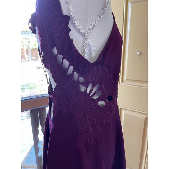 Womens Plum Intricate Back Spaghetti Strap Bodycon Flare Skirt Dress - Picture 5 of 5